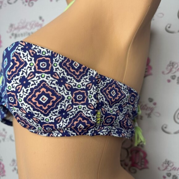 Roxy bikini top paisley print adjustable tassle bead straps corset lace up boho - Picture 2 of 12